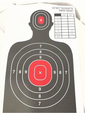 Silhouette Paper Target - Black with Red Bullseye